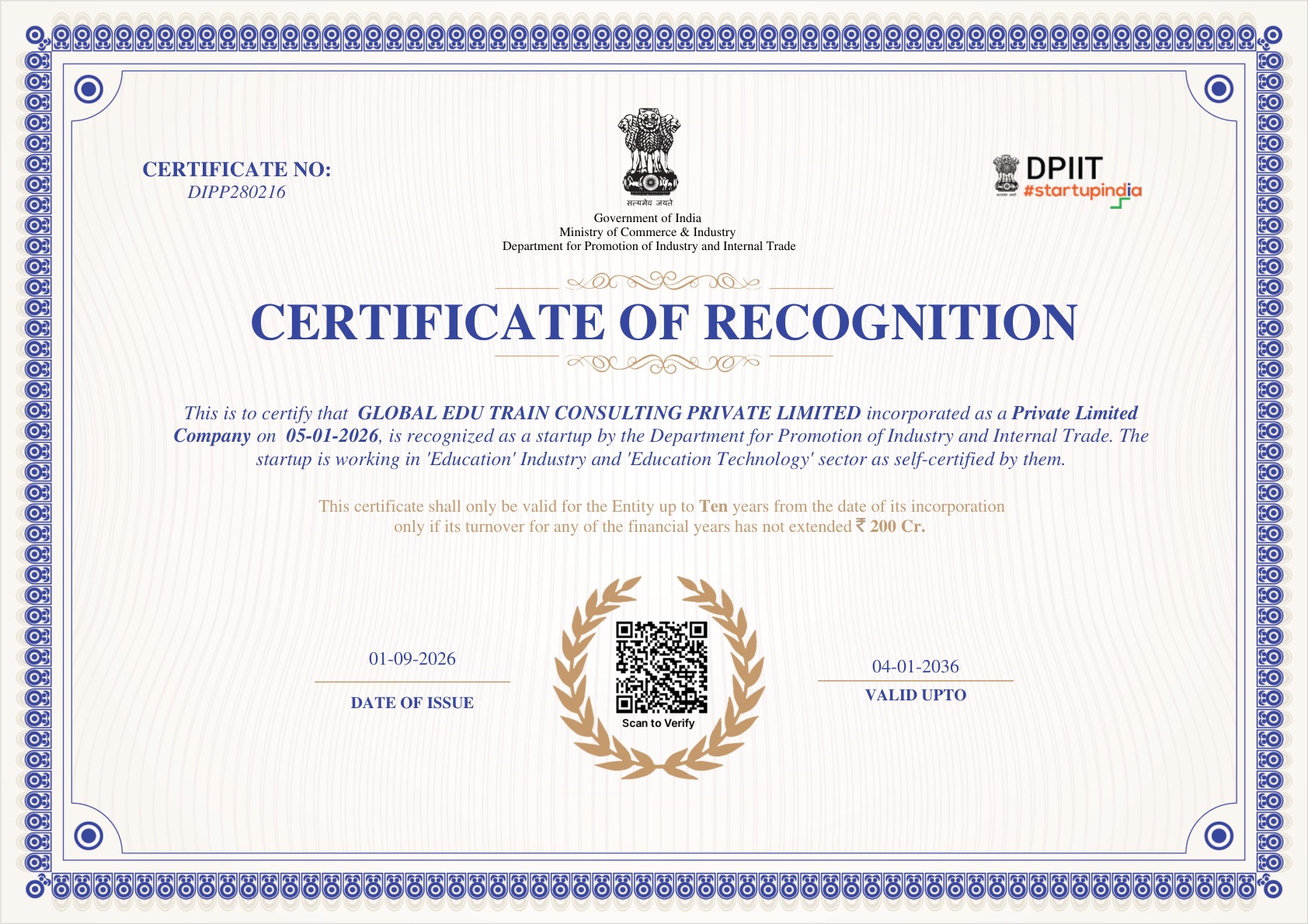 Startup India Recognition